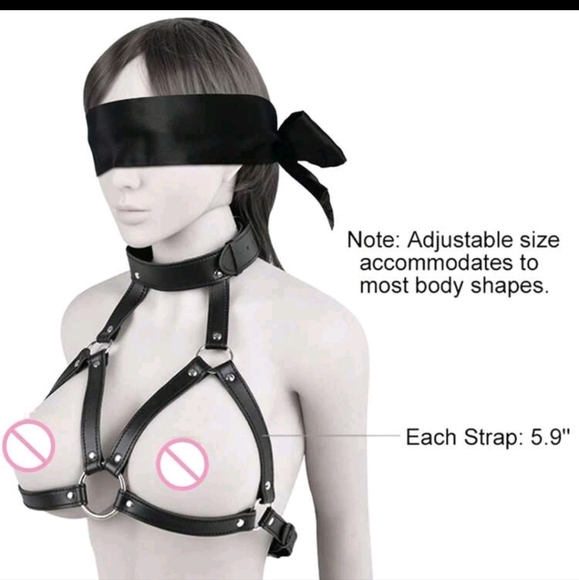 2pc BDSM Lingerie Set With Chest Harness + Gag With Attached Nipple Clamps (OS) - Picture 5 of 6